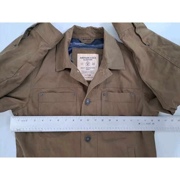 American Eagle “Waxed Style” Canvas Men’s Size Small Brown Trucker Jacket Coat - Picture 10 of 12